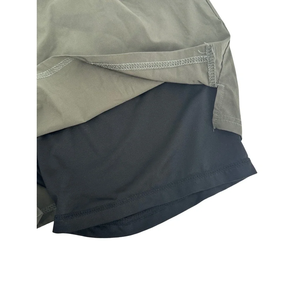 Pudolla Men's 2 in 1 Running Shorts Green Lined Athletic Gym‎ Workout Large